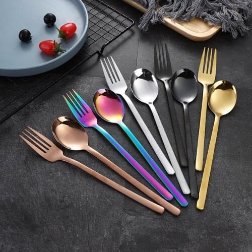 2pcs/set Silver Cutlery Stainless Steel Tableware set Spoon Fork set Korean Creative Western Long Handle Mixing Spoon Fork