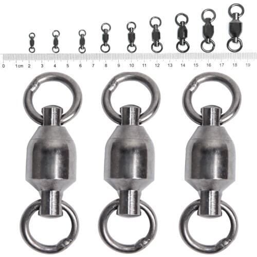 5pcs Heavy Ball Bearing Barrel Fishing Rolling Swivel Connector Solid Ring Fishing Line Hook Connector Size 1 2 3 4 5 6 7 8 9