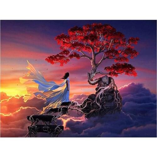 5D DIY Full Round Diamond Painting Beauty Cross Stitch Sunset Scenery 3D Embroidery Mangrove Rhinestone Mosaic Home Decor Y412