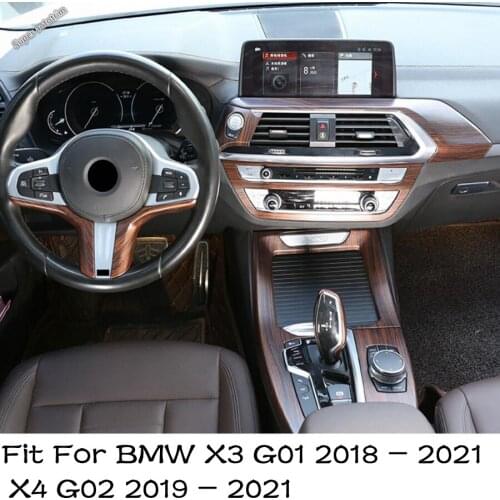 Wood Grain Look Auto Accessory For BMW X3 G01 2018 - 2021 X4 G02 2019 - 2021 Console Navigation Panel Gear Shift Cover Trim ABS