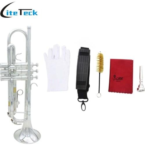 Trumpet Bb B Flat Silver-plated Brass Trumpet Exquisite with Mouthpiece Cleaning Brush Cloth Gloves Strap