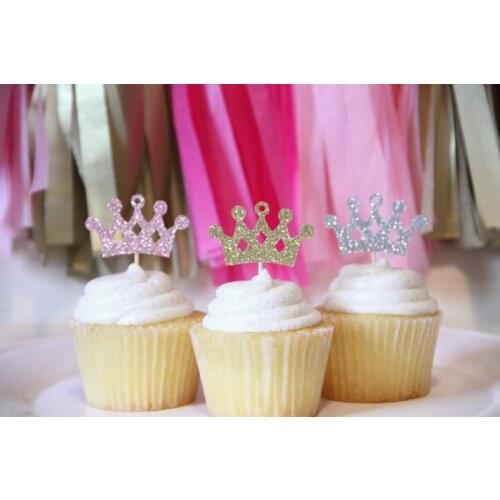 Glitter cowns tiaras cupcake toppers sweet wedding party/Bridal Baby Shower princess Birthday party food picks