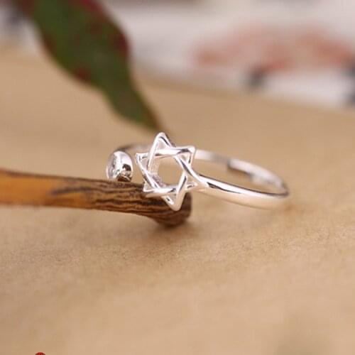 Bohemian Ethnic Silver Color Star David Rings for Women Bridal Wedding Vintage Finger Rings Christmas Gifts