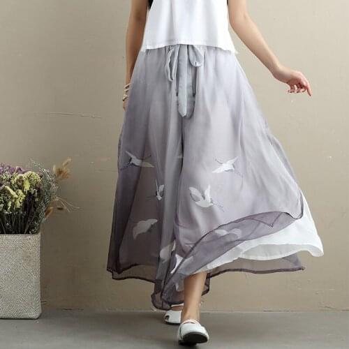 Song pants national style crane ancient style literature and art wide leg pants Chiffon pants skirt pants casual pants
