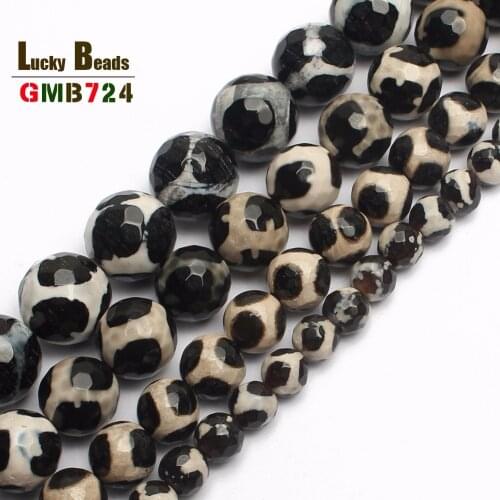 Wholesale 6 8 10 12mm Faceted Black Tibetan Mystical Old Agates Spherical Beads For Jewelry Making 15.5" F00051