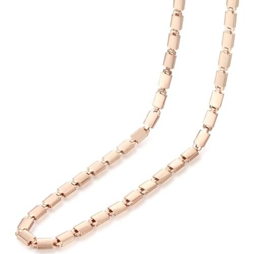 Fashion Jewelry 5MM Men Women 585 Rose Gold Color Smooth Square Shining Link Chain Long Necklace Bracelet