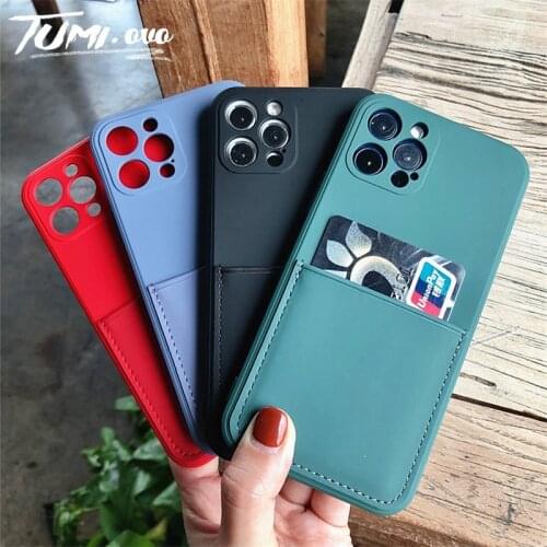 Liquid Silicone Wallet Card Holder Case For iPhone 12 11 Pro Max Mini Candy Soft Case For iPhone Xs Max XR X 7 8 6 6S PIus Cover