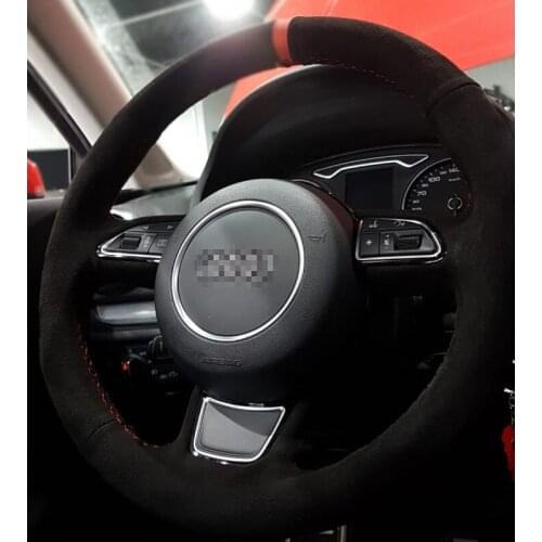 For AUDI series High Quality Hand-stitched Anti-Slip Black Suede Red Thread Red Marker DIY Steering Wheel Cover