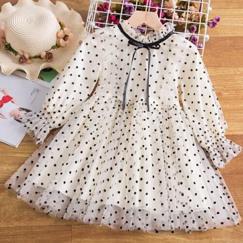 Girls Princess Dress For Kids 3 4 5 6 7 8 Years Elegant Party Vestidos Children Winter Long Sleeve Polka Dot Tutu Clothing
