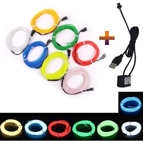 1M 3M 5M 5V USB EL Wire Flexible Glow EL Wire Tape Tube Strip LED Neon Lights Shoes Clothing Car Waterproof Led Strip 2019 New