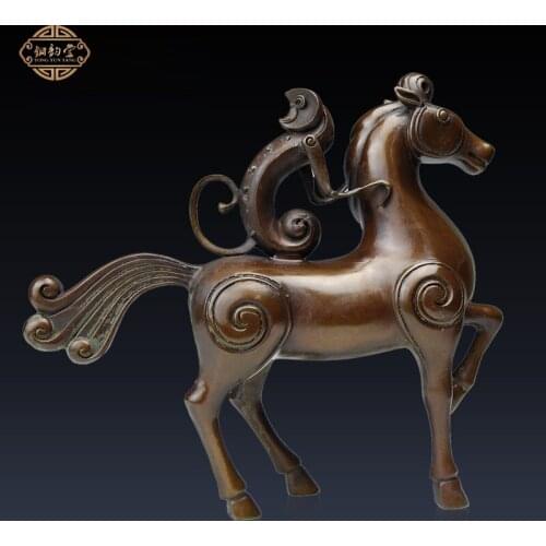 Exquisite Chinese Copper Monkey Ride a Horse Auspicious Statue Pure Brass Twelve Zodiac Ornaments 3 Size