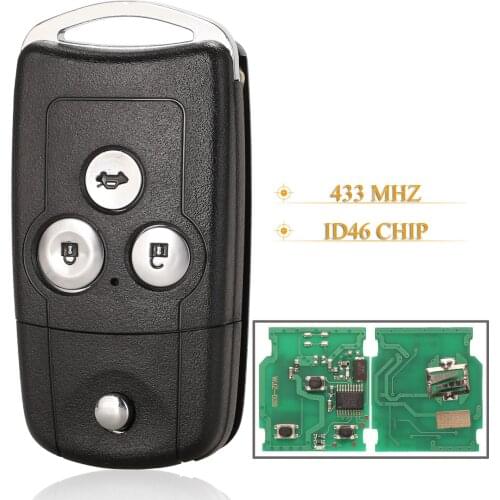 Kutery 3 Buttons Flip Floding Smart Remote Car Key Fob 433Mhz Id46 For Honda Accord Civic CRV City Odyssey