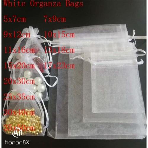 1000 pcs/Lot White Organza Gift Bags Drawstrings Pouch Jewelry Gift Package Bags Yarn Pouch