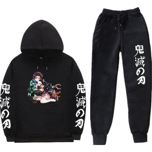 Demon Anime Slayer Japanese Winter Fashion New Men’s Hoodie + Pants Two-Piece hoodie Harajuku Hip Hop Casual Jogging Hooded Suit
