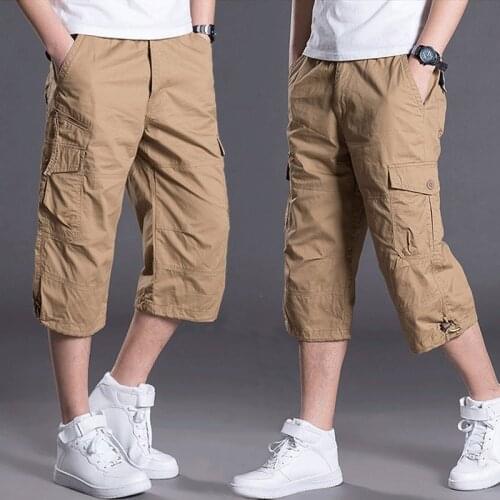 Summer Mens Cargo Combat Outdoor 3/4 Shorts Pants Baggy Loose Casual Work Pants Loose Cotton 100% Plus Size S-5XL