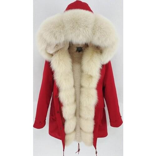 New Winter Women Long Casual Coat Jacket Parka Natural Big Fox Fur Collar Detachable Faux Rabbit Fur Liner Thick Warm Outerwear