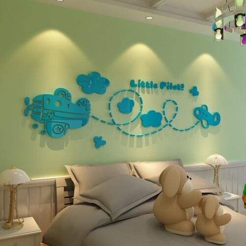 New arrival Pilot aircraft Children room 3D cartoon wall stickers Bedroom background wall Cartoon Wall stickers