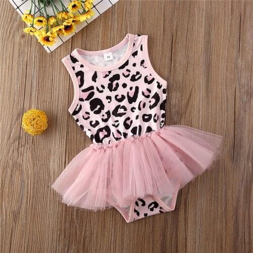 Toddler Kids Baby Girls clothes Leopard print Sleeveless Tulle Bodysuit round neck summer cotton lovely playsuit one pieces