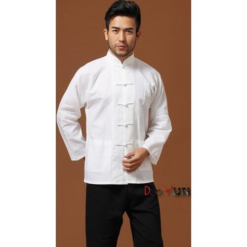 Solid White Brand Chinese Traditional Mens Cotton Linen Kung Fu Jackets Coats M L XL XXL 3XL MTJ2015015