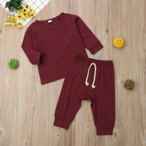 Baby Girls Boys Set Solid Cotton Long Sleeve Top Pants Infant Toddler Clothing Newborn Gifts Autumn Winter Children Sets 0-24M