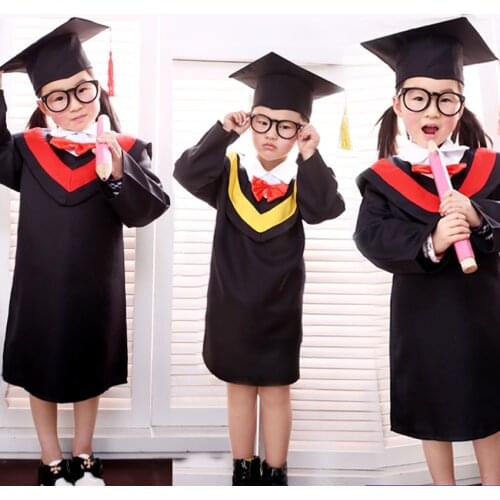 Children Bachelor Gown Girls Performance Dress School Boy Class Team Wear Kids Party Robe with Bow Tie Baby Graduation Costume