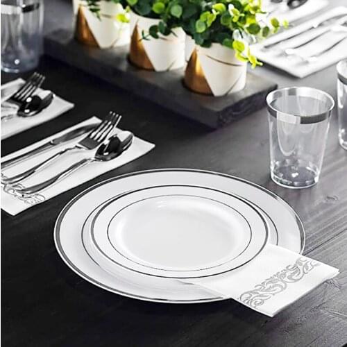 Silver Party Disposable Tableware Paper Cup Plate Napkins Birthday Party Decorations Wedding Supplies Baby Shower Favors