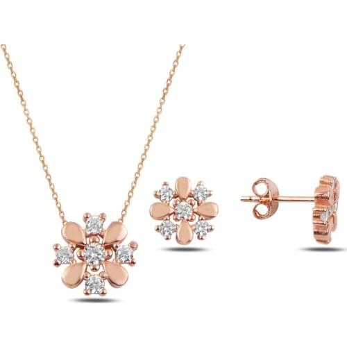 Silver 925 Sterling Zircon Cubic Zirconia Flower Set