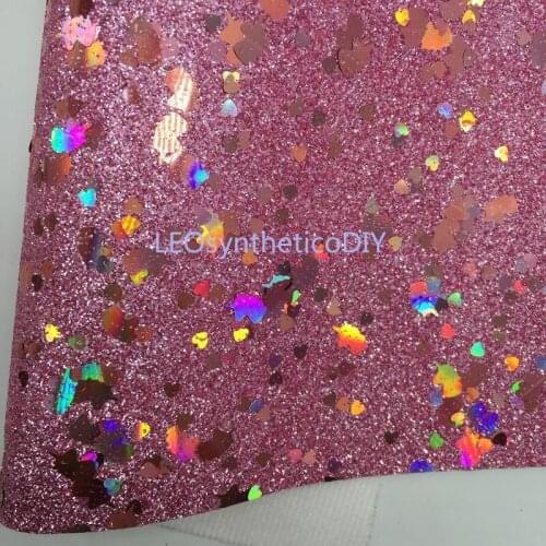 1PC 21X29CM Pink Glitter Fabric With Color Matching Unicorns and Hearts For Making Bows LEOsyntheticoDIY 8S70B