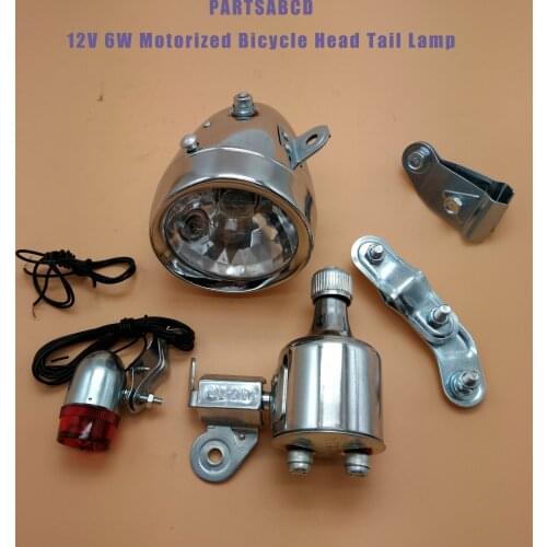 12V 6W Motorized Bicycle Head Tail Lamp Friction Generator Dynamo Light Kit