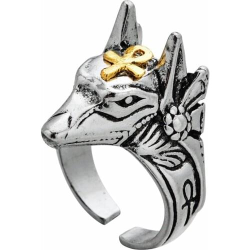 Domineering ancient Egyptian god of death Anubis ring self-defense protection broken window cross jackal head ring bracelet