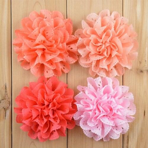 Yundfly 5PCS Chiffon Fabric Hollow Flower without Clip For Baby Girls Hair Accessories Hand Craft DIY Baby Headwear