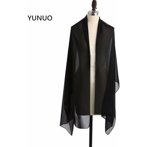 YUNUO Black One Layer Long Wedding Shawl Wraps Chiffon Shawl Women Party Shawl Evening Dress Occasion Scarf