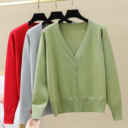Women Cardigans Autumn V-neck Single Breasted Short Sweater Coat Knitted Cardigan Jacket Oversized Long sleeve Knit Sweater