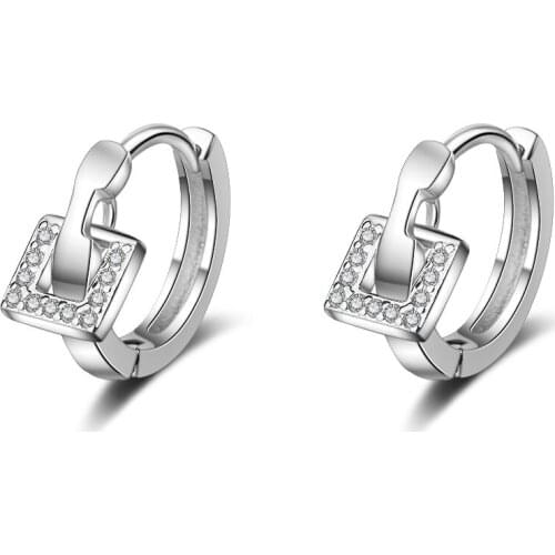 925 Sterling Silver Crystal Square Stud Earrings Silver for Women Sterling Silver Jewelry Valentines Day Gift eh1075