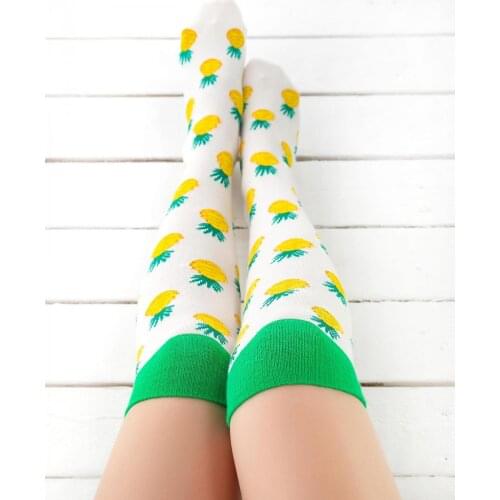 Pineapple Women Socks Blue happy Stockings Warm Thigh High Over the Knee Socks Long Cotton Stockings Sexy Stockings