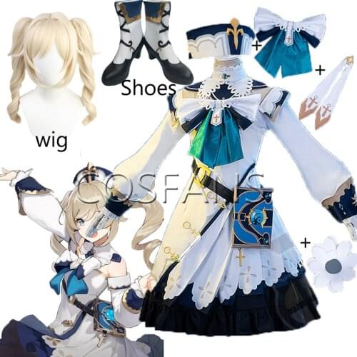 Genshin Impact Barbara Cosplay Costume Wigs Shoes Dress Game Uniforms Book Women Halloween Party Costumes Full Set Wig and shoes
