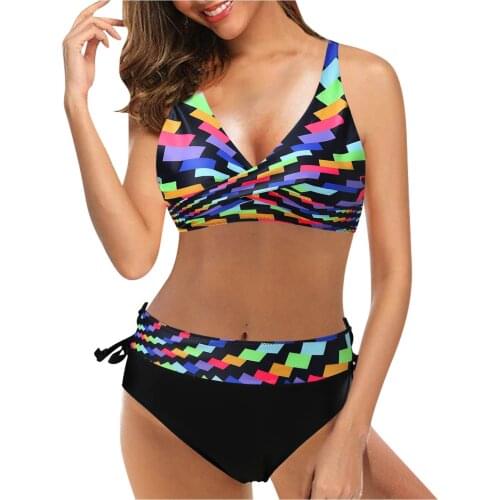 2021 New Sexy Swimwear High Waist Women Vintage Swimsuit Two-Piece Retro Halter Ruched Push Up Print Bikini Mujer Set Summer