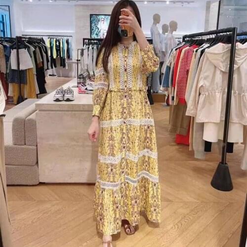 Female Summer French Elegant Print Lace Spliced Long Dress Women Slim High Version Designed Dress Ladies Casual Dresses ML228