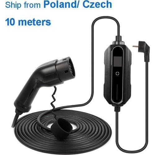 10 Meters EV Charger Long Cable 6A 8A 10A 13A 16A Adjustable AC85-265V Electrical Vehicle Car Type 2