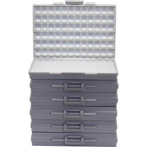 AideTek 6 SMT SMD resistor capacitor storage box Organizer 1206 0603 0805 0402 0201 tiny plastic part box lable 6BOXALL