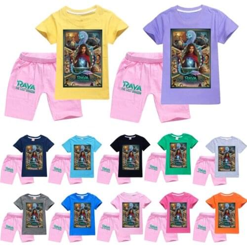 Girls Boys Summer Set Raya and The Last Dragon Kids Sports T shirt +Pants 2-piece set Baby Clothing Comfortable outfits Pyjamas