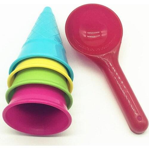 5-Piece Set Baby Kids Beach Ice Cream Toys Pure Color Plastic Ice Cream Scoop Cup Mold Toys Set Children Sand Beach Toys