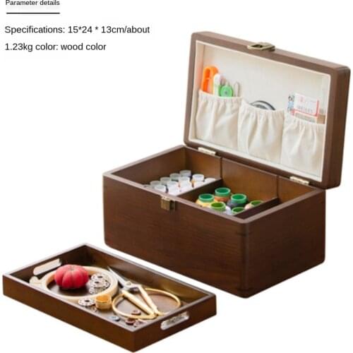 Household Sewing Kit Portable Sewing Kit Manual Sewing Tool Storage Box Wood Base with Needle Sewing Machine Accessories