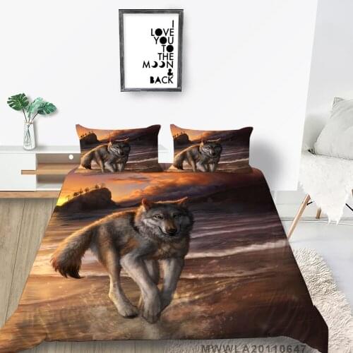 High End Bedding Set Wolf By The Sea Duvet Cover Sunset King Single Twin Full Double Queen Romantic Bed Set Cartoon