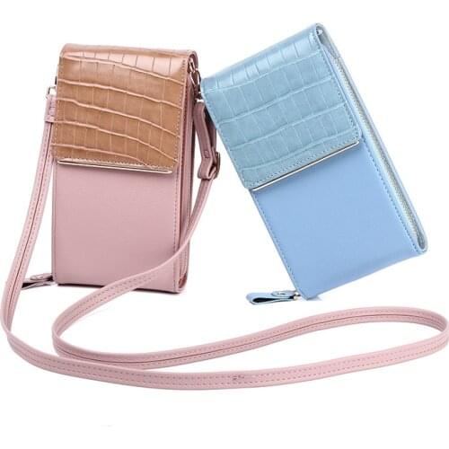 Womens Multifunctional One-shoulder Mini Stone Grain Cell Phone Purse Cross-body Shoulder Bag Wallets Smartphone PU Leather