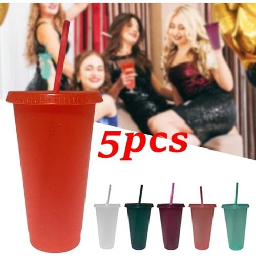 1/5pc 710ml Flash Powder Shiny Mug Cups Reusable Plastic Water Bottle Drinking ColdCup With Lid Кружка Straw Personalized Travel