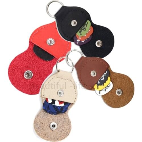 1 Pc High Quality Leather Guitarra Plectrum Case Bag Guitar Pick Holder Genuine Keychain Shape Guitar Accessories Storage Box