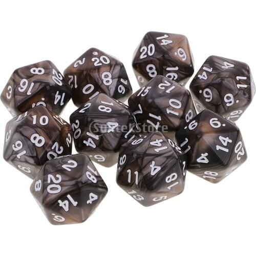 10pcs 20 Sided Dice D20 Polyhedral Dice for Dungeons and Dragons Table Games Coffee Gray