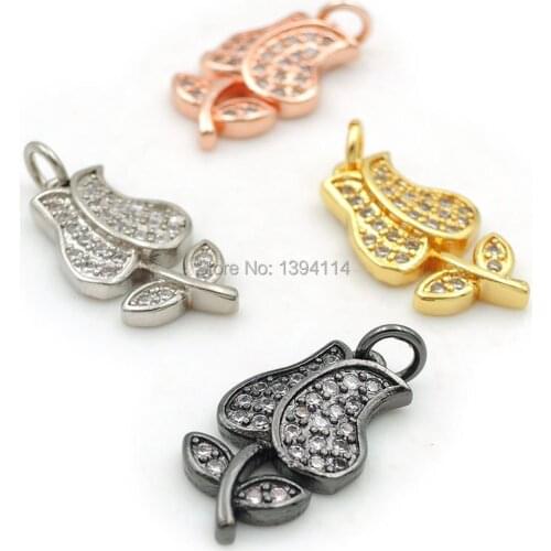 15*9*2mm Micro Pave Clear CZ Rose Charms Fit For Men And Women Making Bracelets Or Necklaces Jewelry
