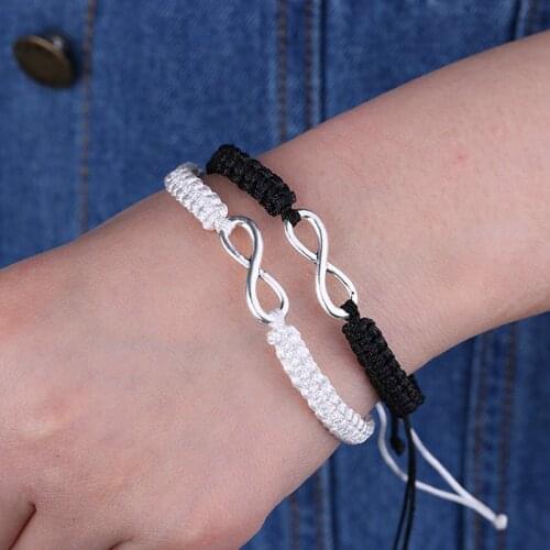 2pcs Trendy Handmade Infinity Forever Lovers Friendship Family Braided Couple Cuff Link Strentch Bracelets